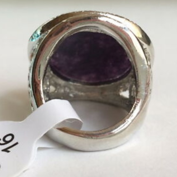 Silver Amethyst Deco Cocktail Ring Size 5 7 8 9 10 Natural Stone Purple Plated - Picture 6 of 8